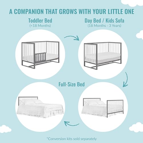 Image of Dream On Me Arlo 5-in-1 Convertible Full-Size Baby Crib in Steel Grey, GreenGuard Gold & JPMA, Converts to Toddler, Day & Full-Size Bed, 3 Mattress Heights, Non-Toxic Finish, Sustainable Pinewood