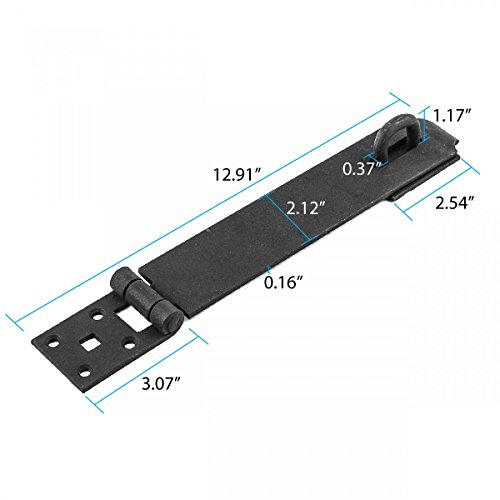 Renovators Supply Manufacturing Door Lock Latch 12.9 In. Black Wrought Iron Hasp Latch Garage Barn Door Lock With Mounting Hardware #TOP2