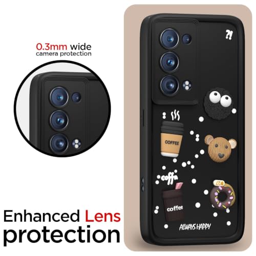 Image of Bintage Back Cover Compatible for Oppo Reno 5 PRO 5G | Cute 3D Taddy Ball Bear Milk Cake Coffee Silicon Case Full Body & Camera Protection - Black