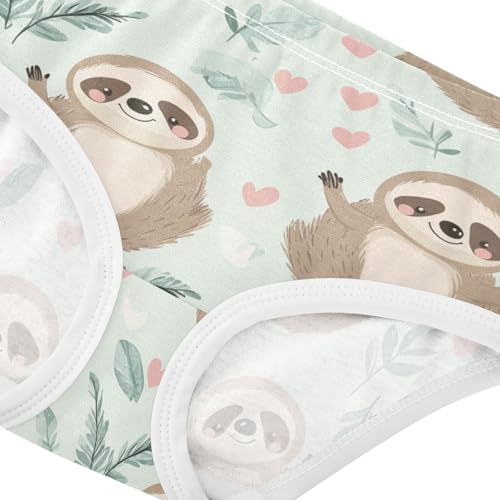 Wusikd Cute Sloths Girls' Underwear Cotton Pink Hearts Girls Briefs Soft Toddler Underwear 2T4