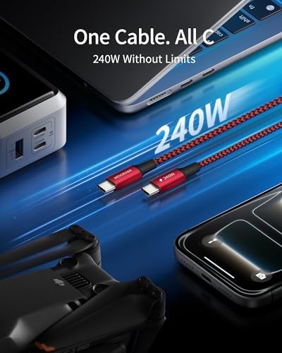 Moorami 2-Pack 1ft Short 240W USB C to USB C Cable, 12-inch PD 3.1 Fast Charging Cord Compatible for CarPlay, iPhone17/16/15, MacBook, iPad, Samsung, 48-Braided High-Speed 480Mbps Data Cable for Car - 1