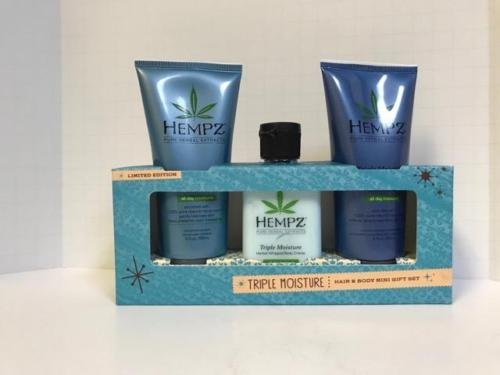 HEMPZ TRIPLE MOISTURE HAIR AND BODY MINI GIFT SET: Shampoo, Conditioner, Moisturizer