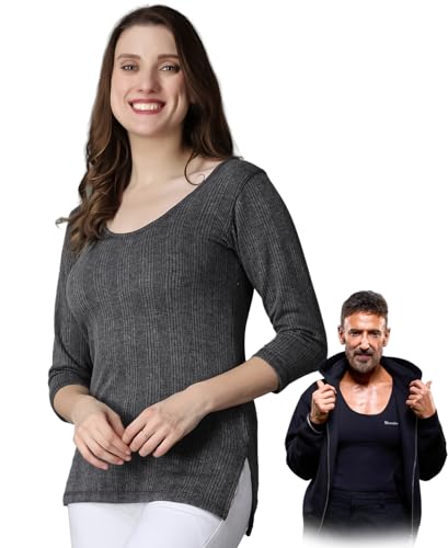 Image of Wearslim Women's Winter Warmer Thermal Vest 3 /4 Sleeves Ultra Soft Scoop Neck Winter Inner Wear Top Johns Underwear