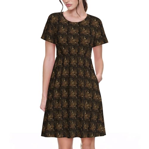 Robe d'été chic imprimé engrenages bronze idéale pour vos vacances