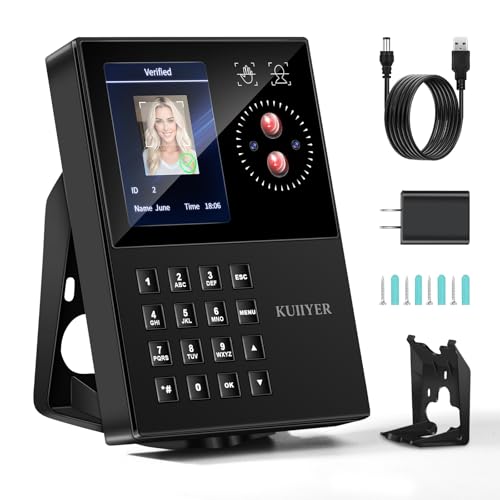 KUIIYER 3 in 1 Time Clocks for Employees Small Business (Face + Palm Print + PIN) Employee Clock in & Out Machine Attendance Punch Clock