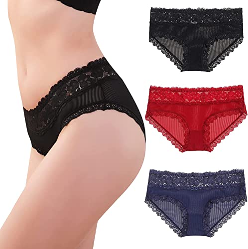 HOKEMP Mujer Braga de Encaje Braguitas Brasileñas de Tiro Medio Pantalones Mujer Ropa Interior de Encaje Paquete Múltiple