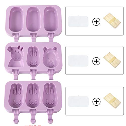Ice Cream Silicone Moulds Popsicle Moulds 3 Packs for Homemade Chocolate Dessert Ice-Lolly Purees Ice Cream DIY Tools with Cover and Wooden Sticks