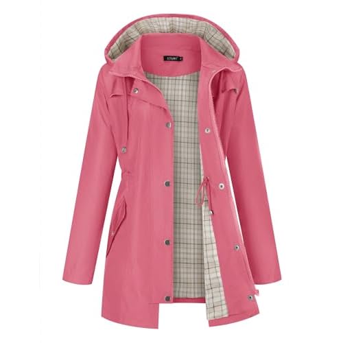 LOMON Women Waterproof Outdoor Hiking Raincoat Women Lined Rain Jacket Lightweight Hooded Jackets Trench Coats