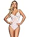 comeondear Women Sexy Lingerie Lace Bodysuit Teddy features Plunging Eyelash and Snaps Crotch (X-Large=US 8-10, White)