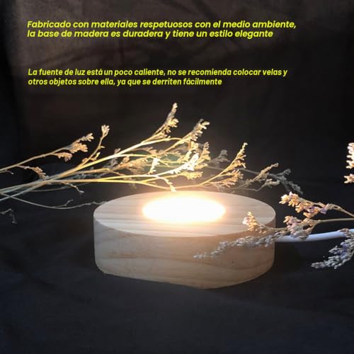 Miniatura 5 de Hapivida Base De Pantalla Led, Base De Soporte De Madera Para Cristales De Arte En Vidrio, Luz Calida, 8 Cm 3.15 Pulgadas, Base Led Para Joyería, Esculturas Y Objetos Decorativos