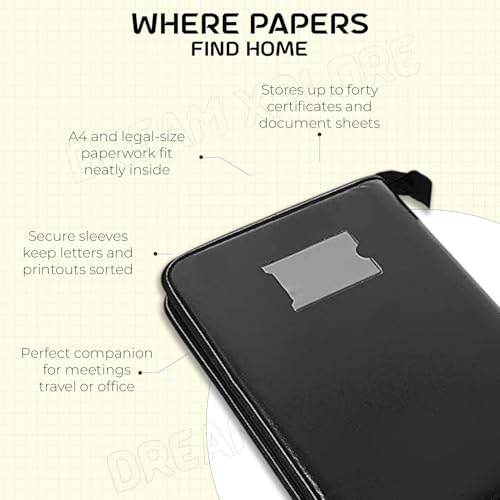 Image of Leather Multipurpose 40 File Sleeve to Store A4 Professional Files and Folders, Certificate, Legal Size Documents Holder and for Men and Women - Black (Pack of 1)