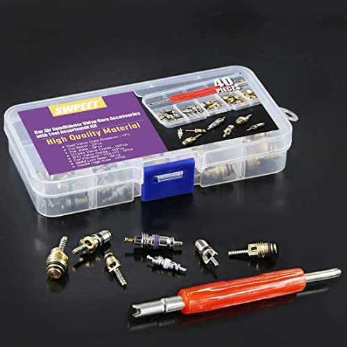 Swpeet 40Pcs Air Conditioning Valve Core Kit, A/C R12 R134A Refrigeration Tire Valve Stem Cores With Remover Tool For Most Car #TOP5