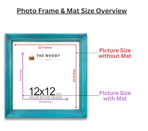 Image of 8 x 8 inch Wooden Photo Frame with Mat, Blue Photo Frame 8 x 8 inch with Mat or 12 x 12 inch without Mat for Wall Decoration, Gallery Walls, Best Wooden Photo Frames for Posters and Photos