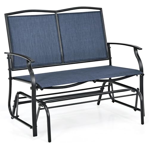 Image of Giantex Outdoor Glider Bench, Patio Glider Bench for Outside, Steel Frame, 400 Lbs Capacity, Ergonomic Swing Rocking Chair Loveseat, 2-Person Porch Swing Rocker for Backyard, Lawn, Balcony, Dark Blue