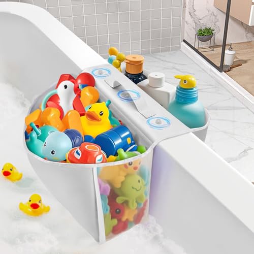 Saddle Shape Bath Toy Organizer with 2 Extra-Wide Compartments, Premium Mesh Bath Tub Toy Storage for Kids, Quick-Dry & Breathable Design, Quick-Access Bath Toy Holder for Drying Toys and Storage