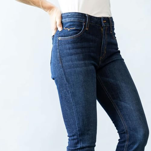 Kimes Ranch Women's Jennifer Ultra-High Rise Wide Flare Dark Wash Blue Jeans4