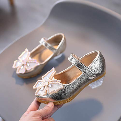 Girls Mary Jane School Dress Shoes Low Heel Princess Party Wedding Bridesmaids Shoes Bowknot Single Princess Shoes Gold2