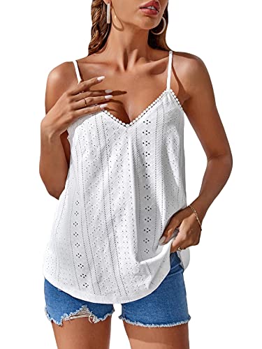Oyoangle Women's Maternity Spaghetti Strap Lace Mesh Sleeveless V Neck Embroidery Pregnancy Cami Tops White M #TOP12
