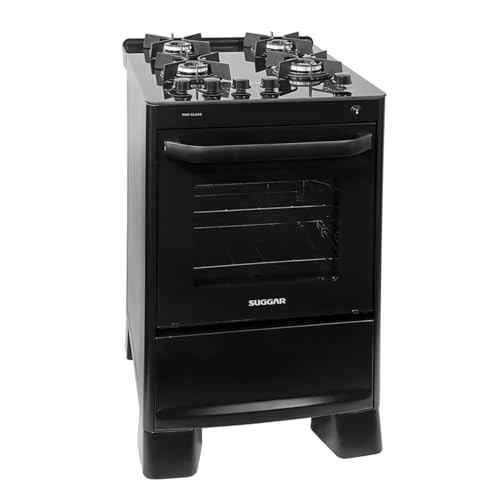 SUGGAR FOGÃO MAX GLASS PRETO MESA DE VIDRO 4 BOCAS TREMPE 6 APOIOS ACENDIMENTO AUTOMÁTICO FGVMG410PT