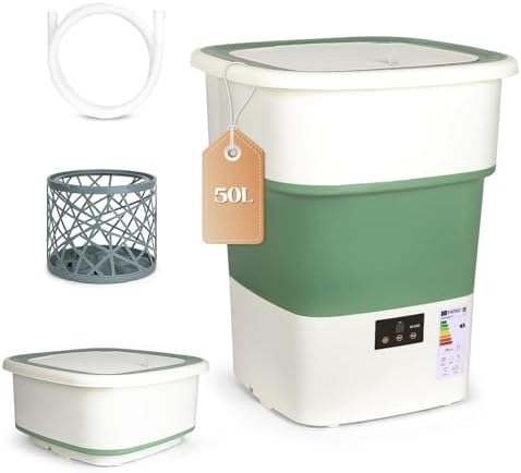 LovHomdecr Mini Washer – Your Tiny Laundry Escape for Dorms, Apartments & Weekend Getaways, No Tools, No Hassle, Just Clean Clothes (White Green)