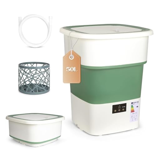 LovHomdecr Portable Washing Machine, 1.8 Cu.Ft Large Capacity Foldable Washer with Spin Basket & 150W Motor, Timer Control for Apartment, RV, Camping & Travel – No Laundry Room Needed (White Green) by LovHomdecr - Used condition - US$122.53