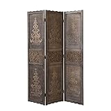 Homestyle4u 1890, Paravent Raumteiler 3 teilig, Holz Schnitzerei, Braun
