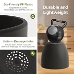 Bamworld 5 Emballage de pots de plantes intérieurs avec trous de drainage et des soucoupes - Pots de fleurs multi-dimensions pour l'intérieur extérieur Pot de plantes en plastique pour la maison de jardinage des contenants (noir)
