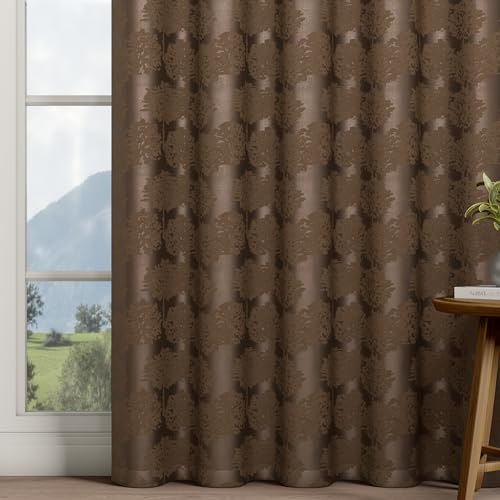 Image of Wakefit Jacquard Room Darkening Curtain | Light Blocking Upto 70% | (5 x 3.9 ft) | Door Curtain | Set of 2 | Reduces Noise | Machine Washable | Smash |Tree Light Brown