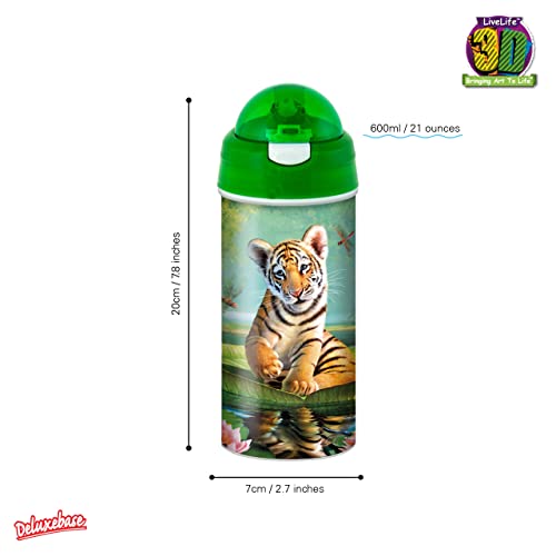 3D LiveLife Butelka do picia – Tiny Bubbles firmy Deluxebase. Soczewkowa butelka na wodę z żółwiem morskim 3D ze słomką. Butelka na napoje dla dzieci o pojemności 600 ml z oryginalną grafiką