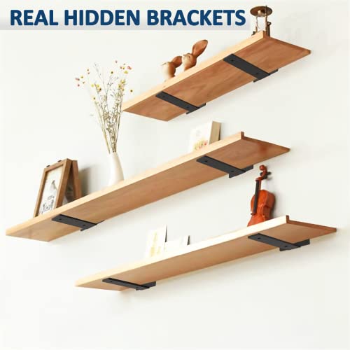 Binazon 6 Pack - 10Inch Floating Shelf Brackets, Heavy Duty Cast Iron Shelves Brackets, 1/5 Inch Thicked Hidden Invisible L Brackets For Shelves Support Diy & Wall Shelves Storage(10 Inch-6 Pcs) #TOP5