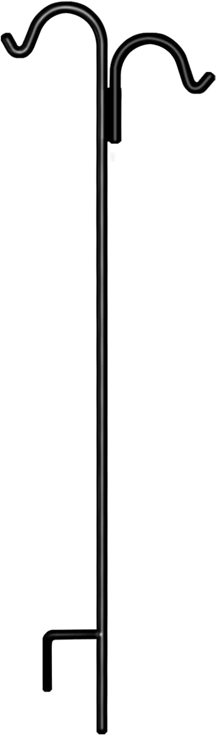 Gtongoko Double Shepherd Hook 65 Inch, 1/2 Inch Thick Bird Feeder Pole, Solid Metal Not Hollow Heavy Duty Bird Feeder Pole for Outdoor, 1 Pack