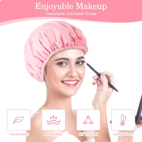 Terry Lined Shower Caps for Women Reusable Triple Layer Large Shower Cap Terry Cloth Lined Waterproof Bath Cap Hair Cap for Long Thick Hair(Pink Plaid) - Image 2
