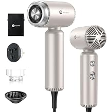 slopehill Dual Voltage Travel Mini Hair Dryer, Lightweight Ionic Blow Dryer, Professional Fast Drying, Compact Portabe Quiet Hairdryer with Magnetic Diffuser for Women, International European 100-240V