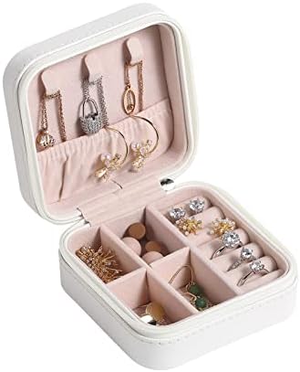 CASEGRACE Travel Jewelry Case, Small Jewelry Box Portable Jewelry Travel Organizer Display Storage Case for Rings Earring Necklace Bracelet, Gift for Women Girls, White