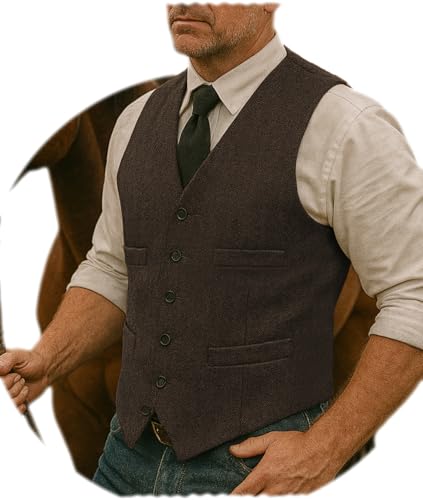 Gilet de chasse haut de gamme en tweed occidental avec finitions chevrons rétro