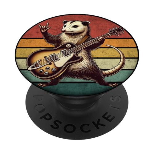 Retro Possum Rock Music Men Kids Women Funny Opossum Rock PopSockets PopGrip Adhesivo