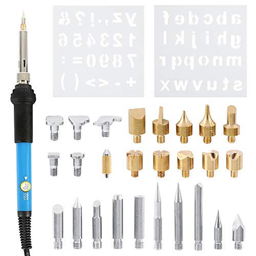 FlowersSea 28pc Kit Pirograbador de Madera, 60W Temperatura Regulable(200-450℃),Soldador Pirografo Profesional Para...