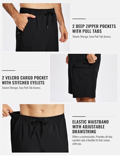 Image of MoFiz Mens Swim Trunks with Compression Liner 9 inch /11 inch Quick Dry Board Shorts Bathing Suits Long Beach Shorts Zipper Pockets