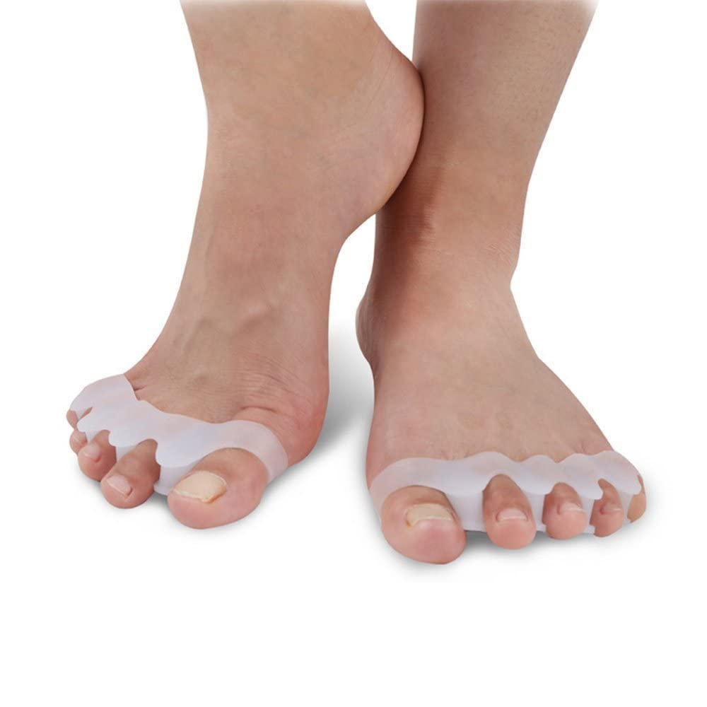 MWSLY Silicone Gel Toe Separators, Toe Spacers Bunion, Hammer Toe Corrector Pain Relief Toe Straightener Achilles Stretcher (White-1 Pair)
