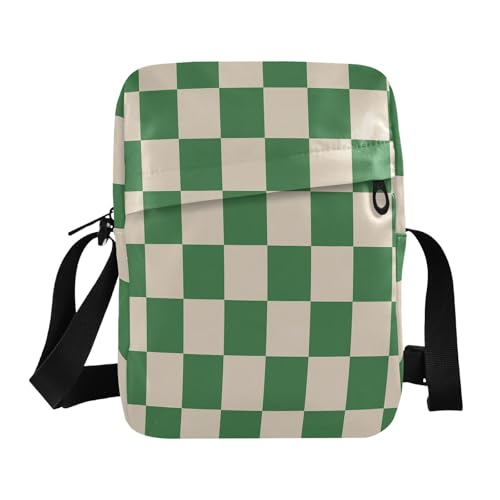 crossbody messenger bag mens shoulder bags crossbody Shoulder Handbag Adjustable Strap for Travel Travel- Grass Green and Beige Checkerboard Pattern