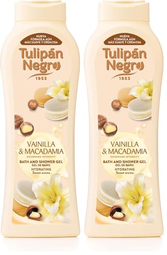 TULIPÁN NEGRO, GEL DE BAÑO VAINILLA Y NUECES DE MACADAMIA 650ML (Paquete de 2, Total: 1300 ml)