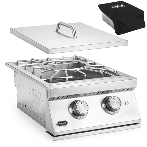 Hygrill Built-In High Power Burner with Lid, Liquid Propane Stainless Steel Burner for Outdoor...