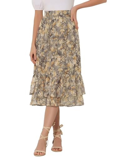 Image of Allegra K Women's Printed Skirt 2025 Weekend Trendy Summer Chiffon Ruffle Tiered Flowy Midi Skirts