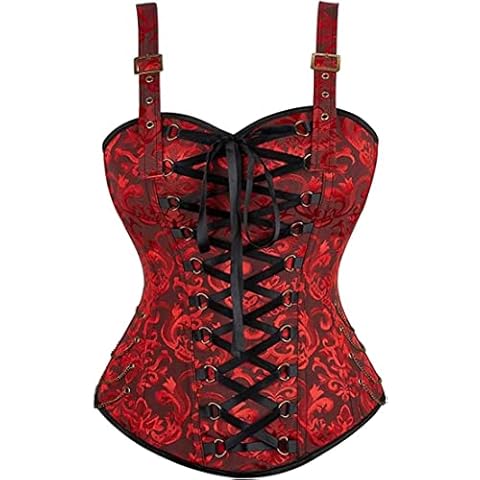 Josamogre Steampunk Corset Top Pirate Costume for Women Bustier with Straps Gothic Ladies Basques Halloween Wine Red 7XL Cover