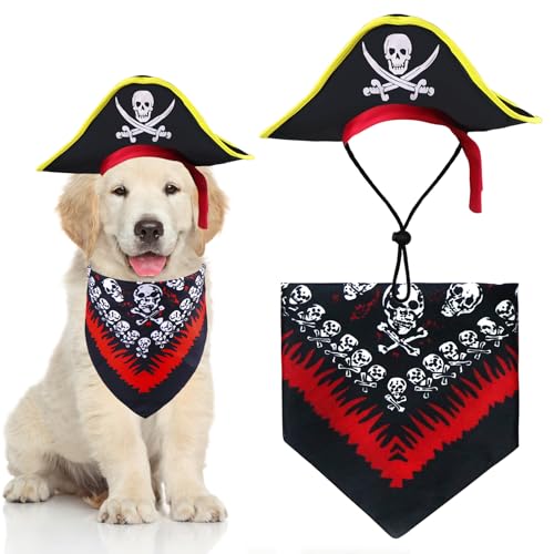 GOYOSWA Dog Pirate Costume, Dog Halloween Costumes Pirate Hat and Bandana Set Holiday Outfit Clothes for Small Medium Large Dogs Pets (Style A, Small)