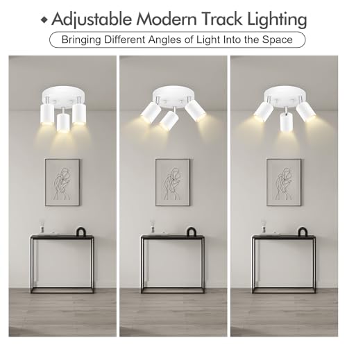 3 Light Track Lighting Fixtures Ceiling, Matte White Round Directional Ceiling Spotlight, GU10 Flush Mount Track Fixture, Adjustable Modern LED track Lights for Kitchen/Living Room, Bulb Not Included by Bricosmocon - Used condition - Image 5