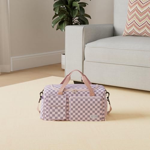 Image of BEULPTN Small Gym Bag for Women, Travel Duffel Bag Carry On Weekender Bag with Shoe Compartment, 39#pink Checkered