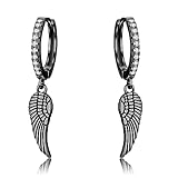 Cuoka Angel Wing Earrings S925 Sterling Silver Wing Hanging Dangle Earrings Unisex Black Gold Wing Hoop Huggie Earrings Fine Angel Wing Drop Earrings Jewelry for Women Men
