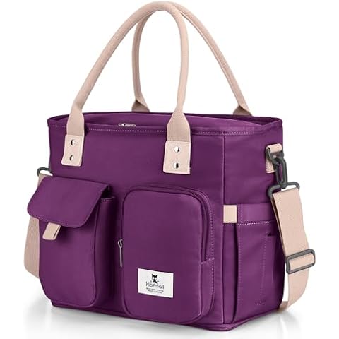 Hafmall Insulated Lunch Bag for Adults, Big lunch box for Womens, Wide Opening Insulated Tote Bag with Shoulder Strap, Reusable Adult Lunch Bag For Work, Picnic(Purple) Cover