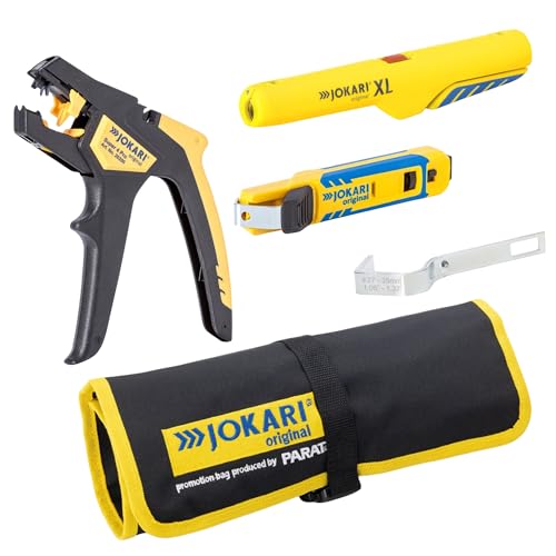 JOKARI® Abisolier-Set 3-teilig inkl. Rolltasche | Abisolierzange Super 4 Pro + Jokari Entmanteler XL + Kabelmesser System 4-70